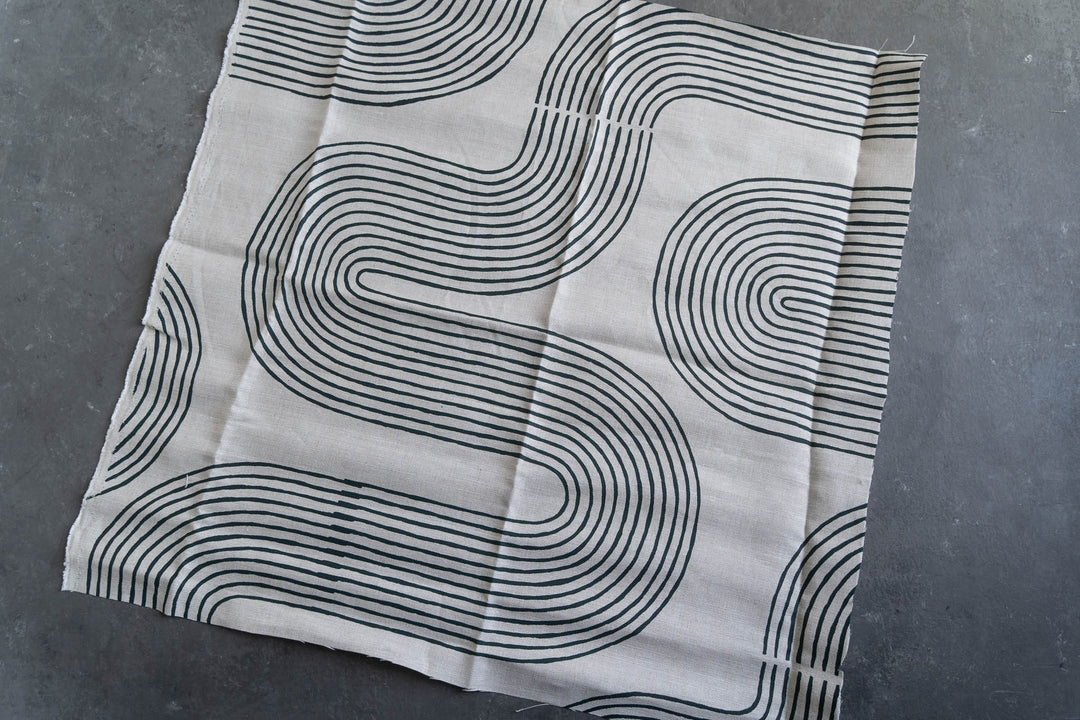hand screen printed linen remnant – riverbend design – australian made