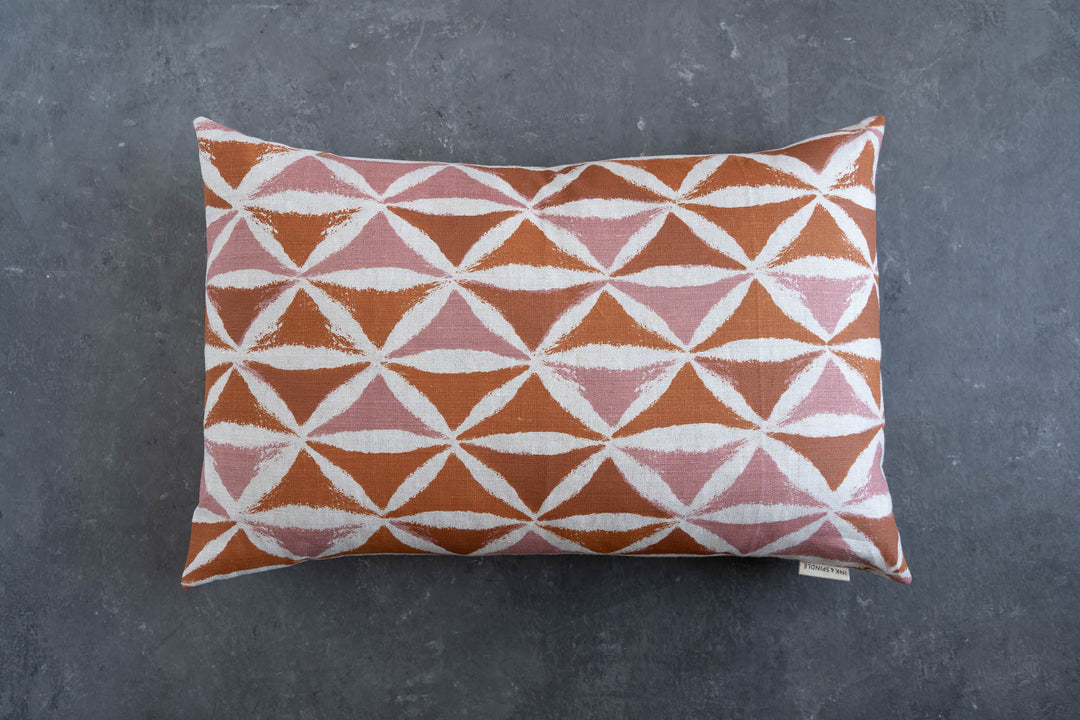 hand screen printed linen rectangle cushion – sheoak design – australian made