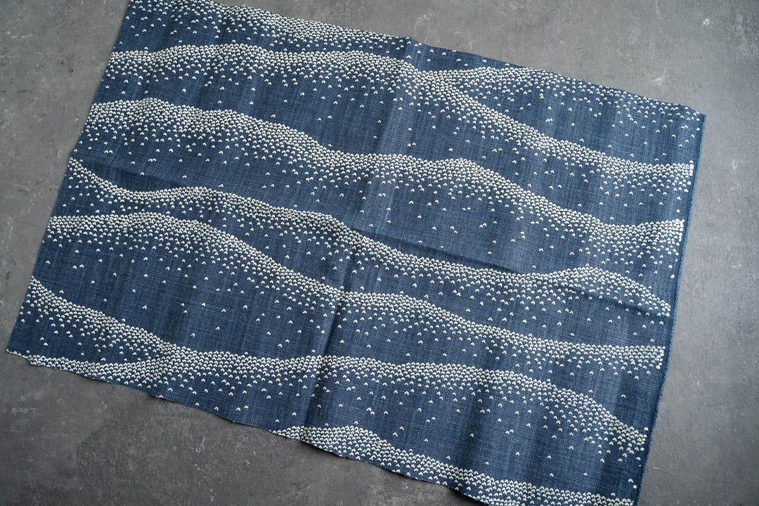 hand screen printed linen remnant – mountainscape design – australian made