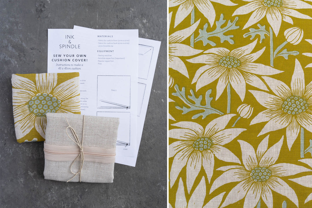 hand screen printed linen kit – flannel-flower design – australian made