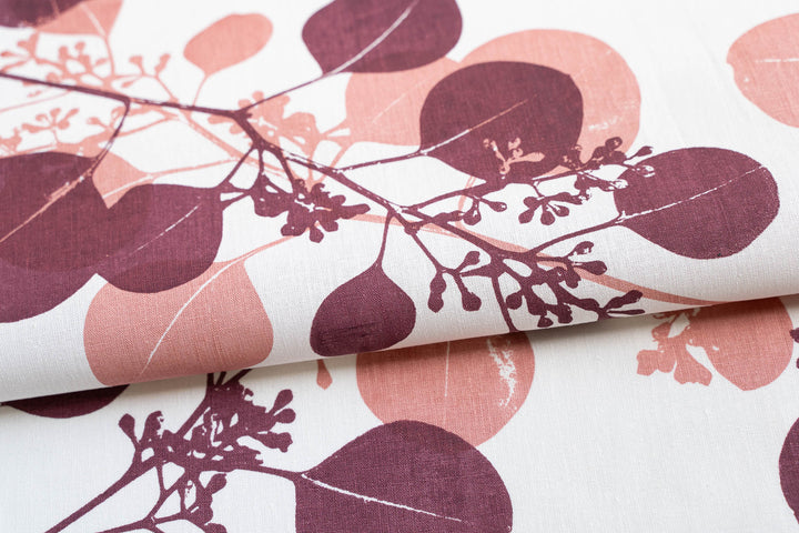 hand screen printed linen yardage – silver-dollar-gum design – australian made
