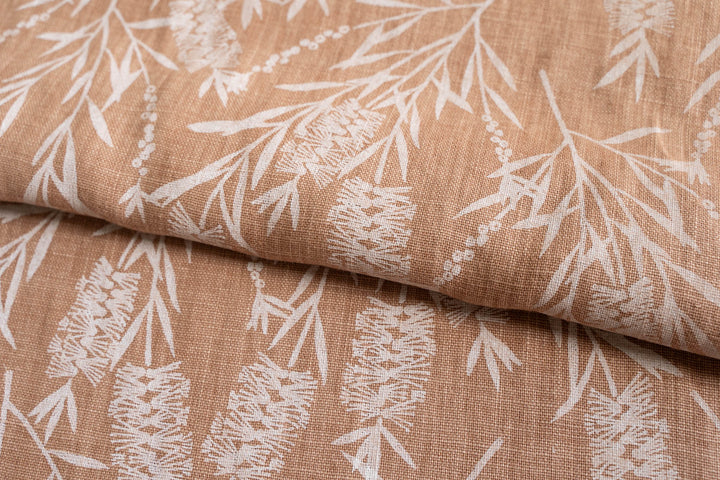 hand screen printed linen yardage – bottlebrush design – australian made