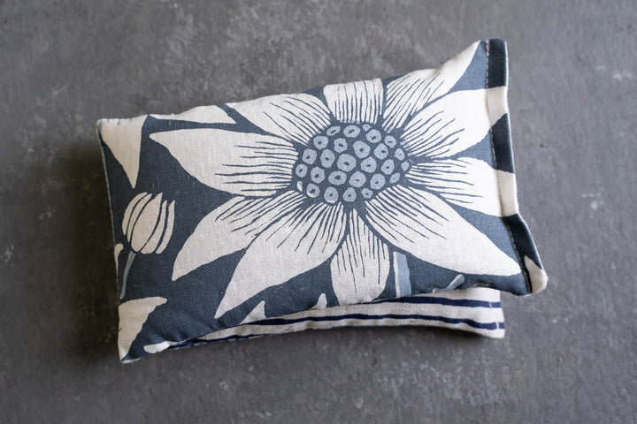 hand screen printed linen textile – flannel-flower; riverbend design – australian made