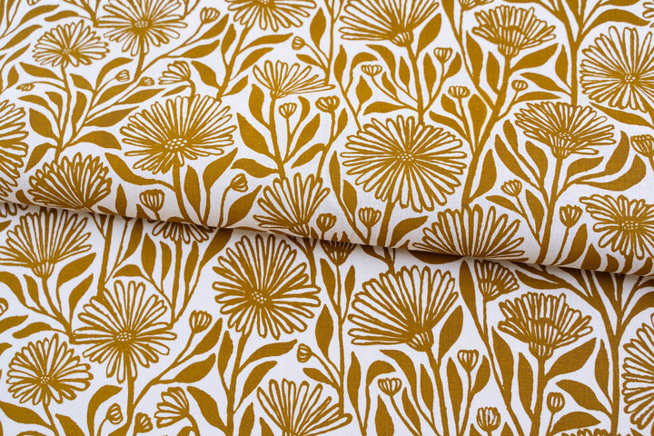 hand screen printed linen yardage – native-daisy design – australian made