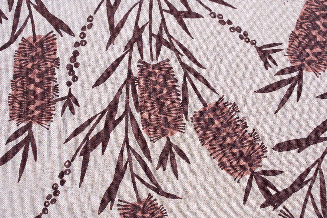 hand screen printed linen yardage – bottlebrush design – australian made