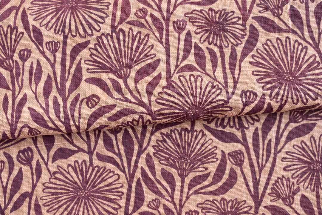 hand screen printed linen yardage – native-daisy design – australian made