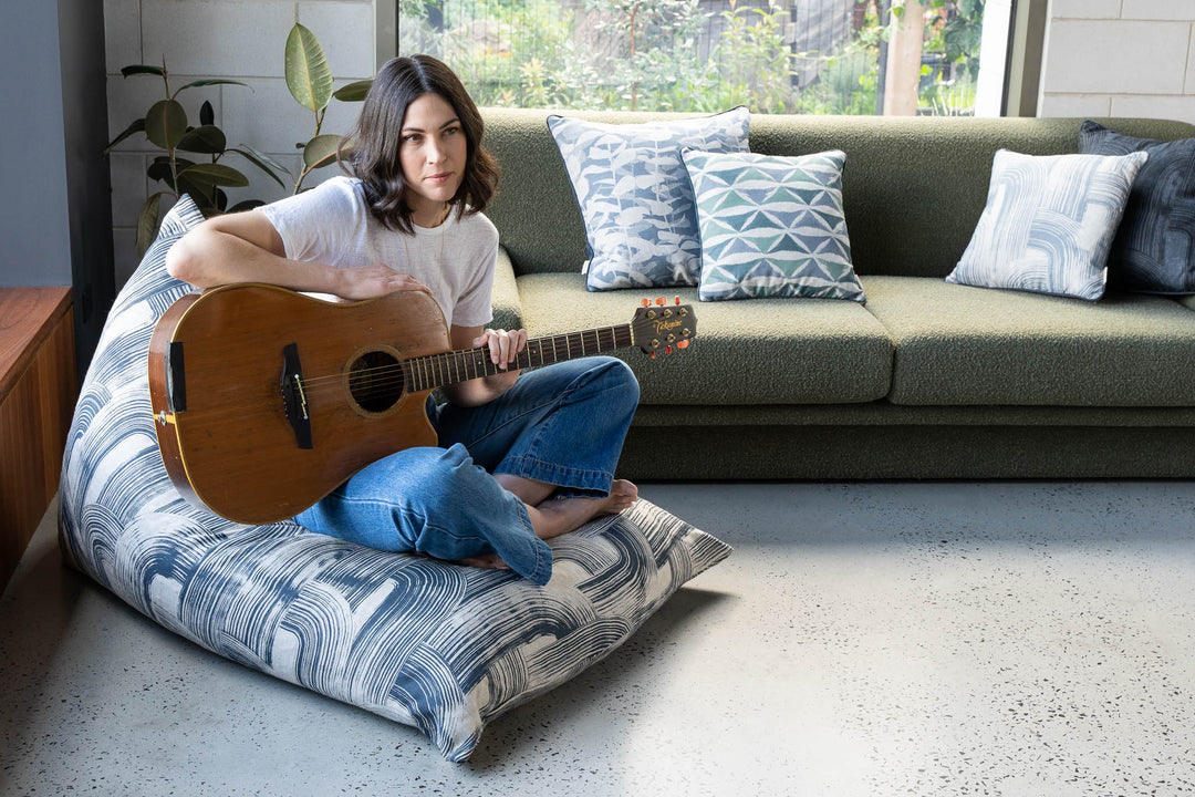 hand screen printed linen beanbag – australian made