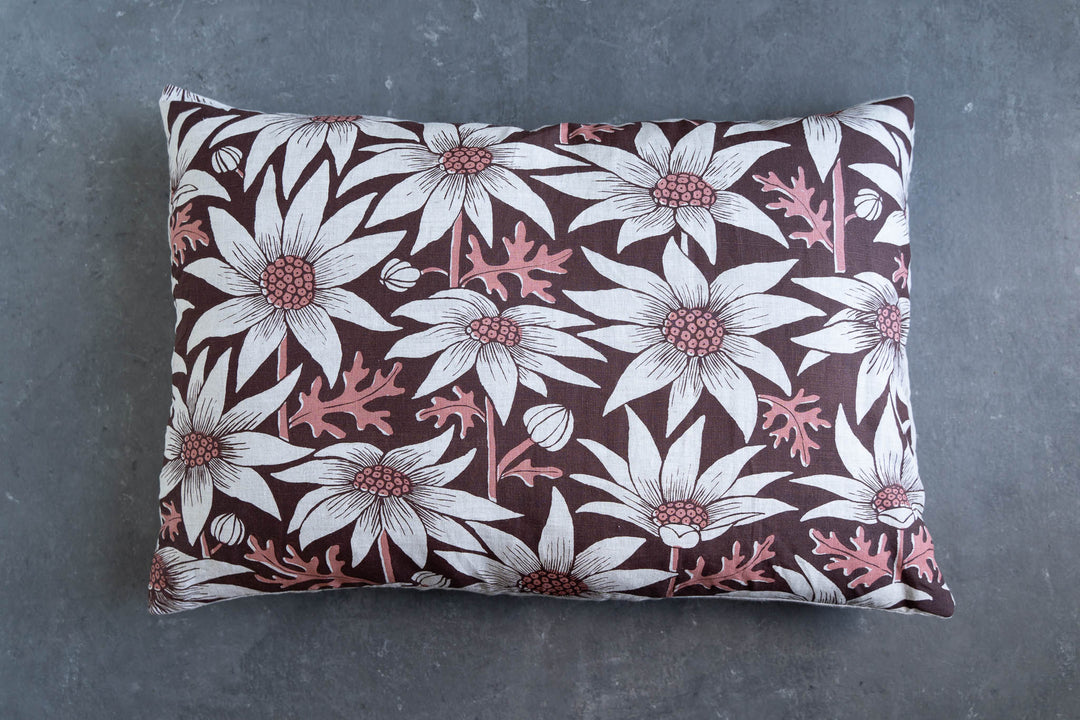 hand screen printed linen homewares – flannel-flower design – australian made