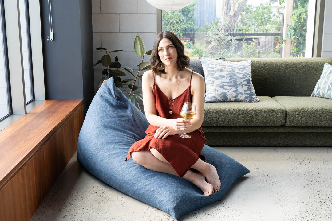 hand screen printed linen beanbag – australian made