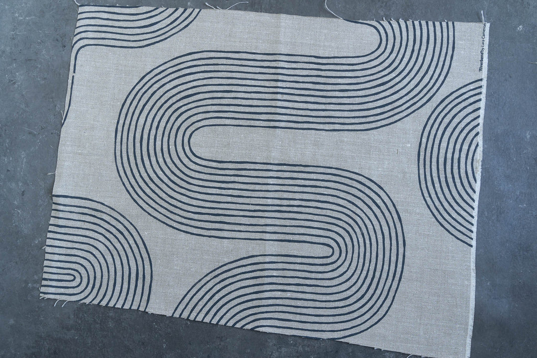 hand screen printed linen remnant – riverbend design – australian made