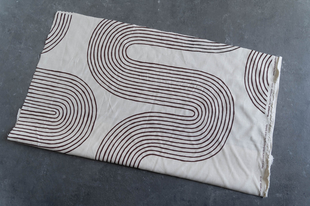 hand screen printed linen remnant – riverbend design – australian made