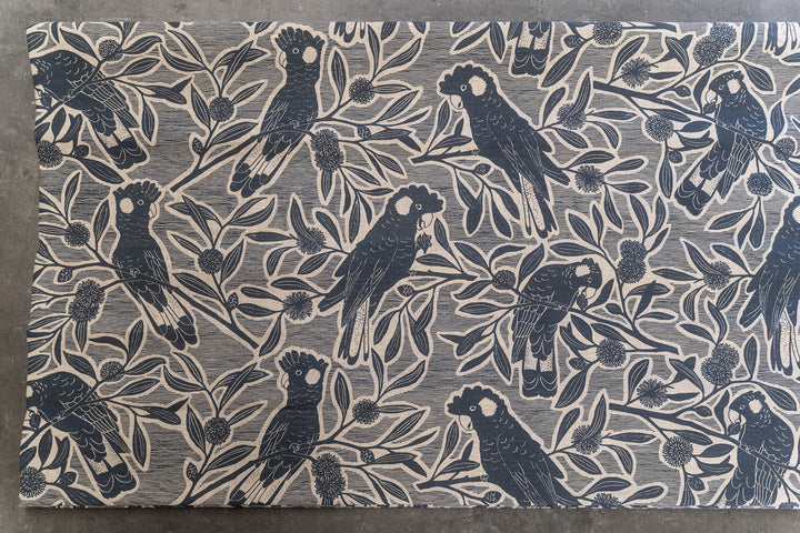 Discounted Roman Blind - Black Cockatoo in Bluestone