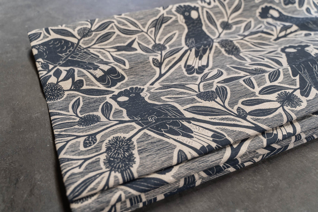 Discounted Roman Blind - Black Cockatoo in Bluestone