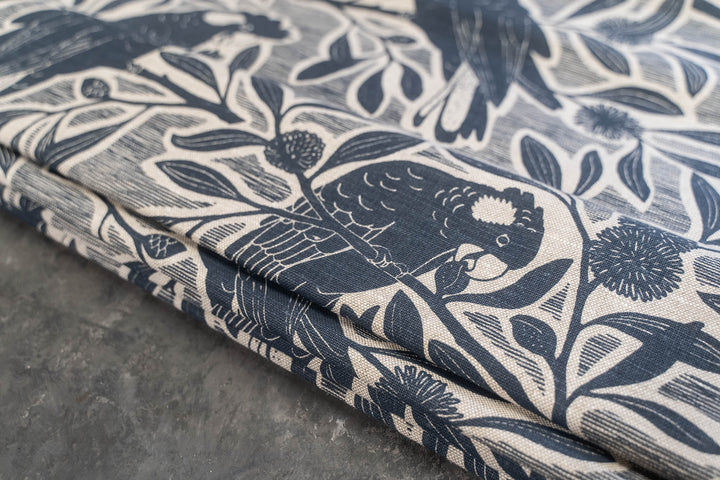 Discounted Roman Blind - Black Cockatoo in Bluestone