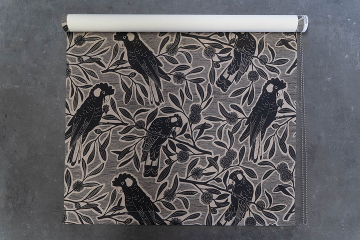 Discounted Roller Blind - Black Cockatoo in Coal