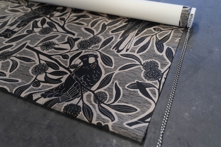 Discounted Roller Blind - Black Cockatoo in Coal