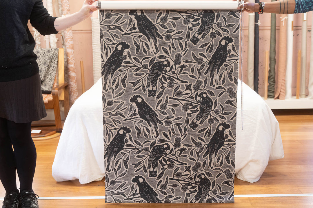 Discounted Roller Blind - Black Cockatoo in Coal