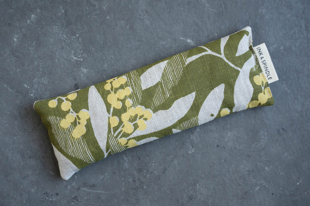 hand screen printed linen textile – golden-wattle design – australian made