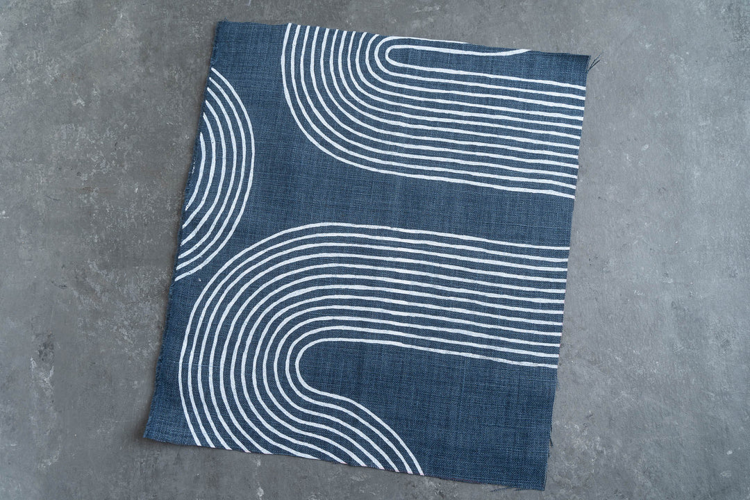 hand screen printed linen remnant – riverbend design – australian made