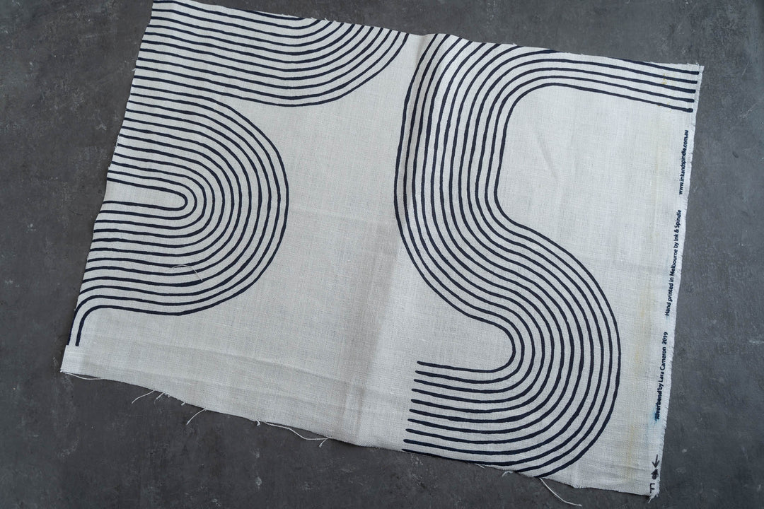 hand screen printed linen remnant – riverbend design – australian made
