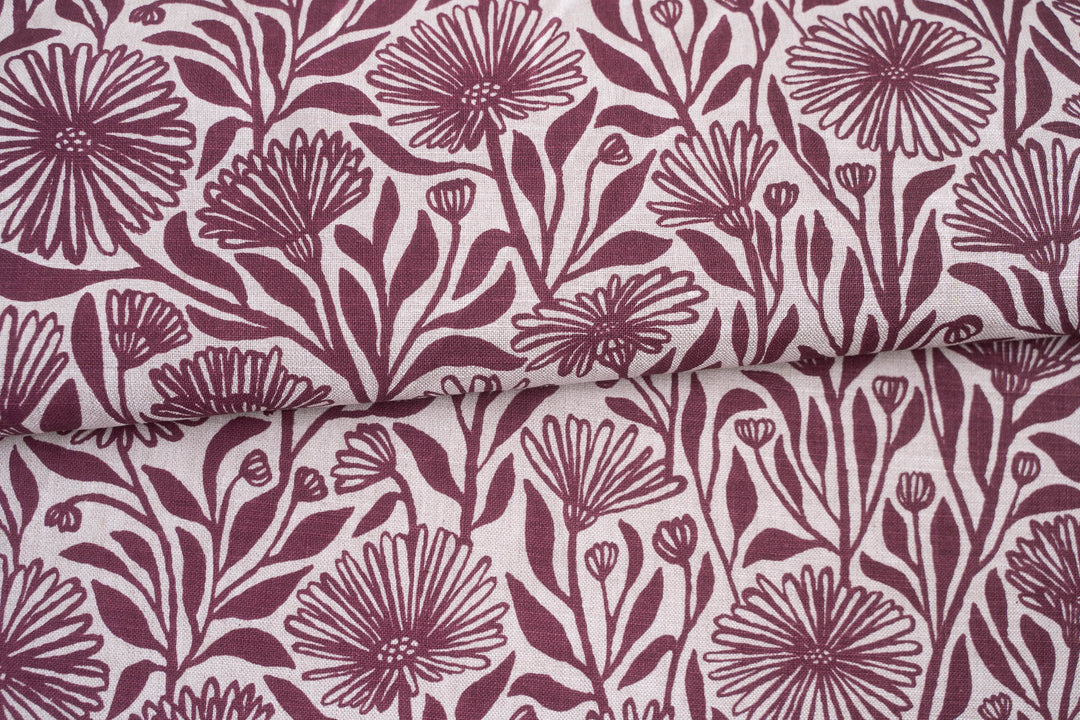 hand screen printed linen yardage – native-daisy design – australian made