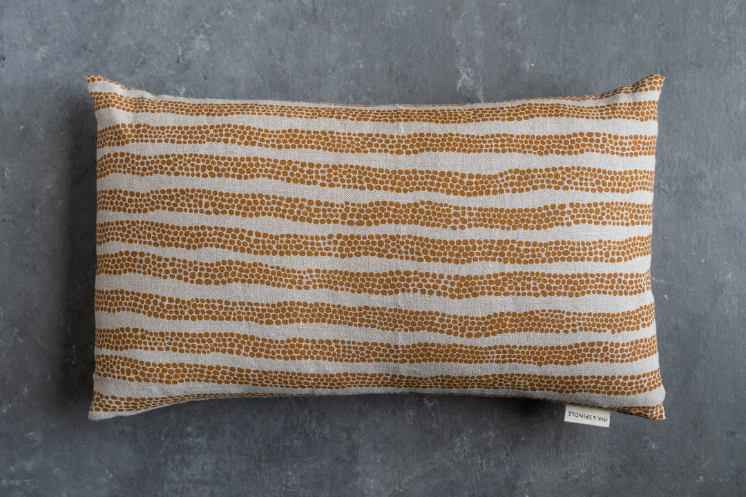 hand screen printed linen rectangle cushion – pebbles design – australian made