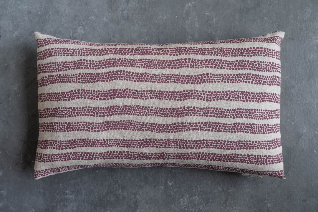 hand screen printed linen rectangle cushion – pebbles design – australian made