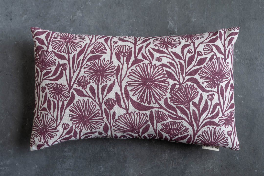 hand screen printed linen rectangle cushion – native-daisy design – australian made
