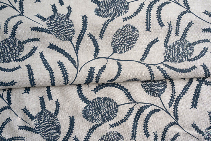 Sawtooth Banksia in Bluestone on Oatmeal Midweight
