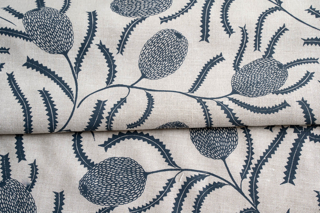Sawtooth Banksia in Bluestone on Oatmeal Midweight