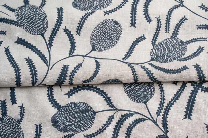 Sawtooth Banksia in Bluestone on Oatmeal Midweight