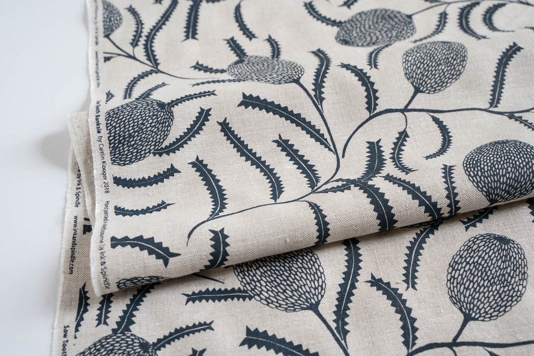 Sawtooth Banksia in Bluestone on Oatmeal Midweight