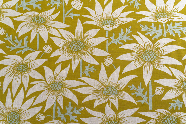hand screen printed linen yardage – flannel-flower design – australian made