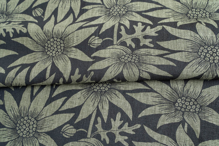 hand screen printed linen yardage – flannel-flower design – australian made