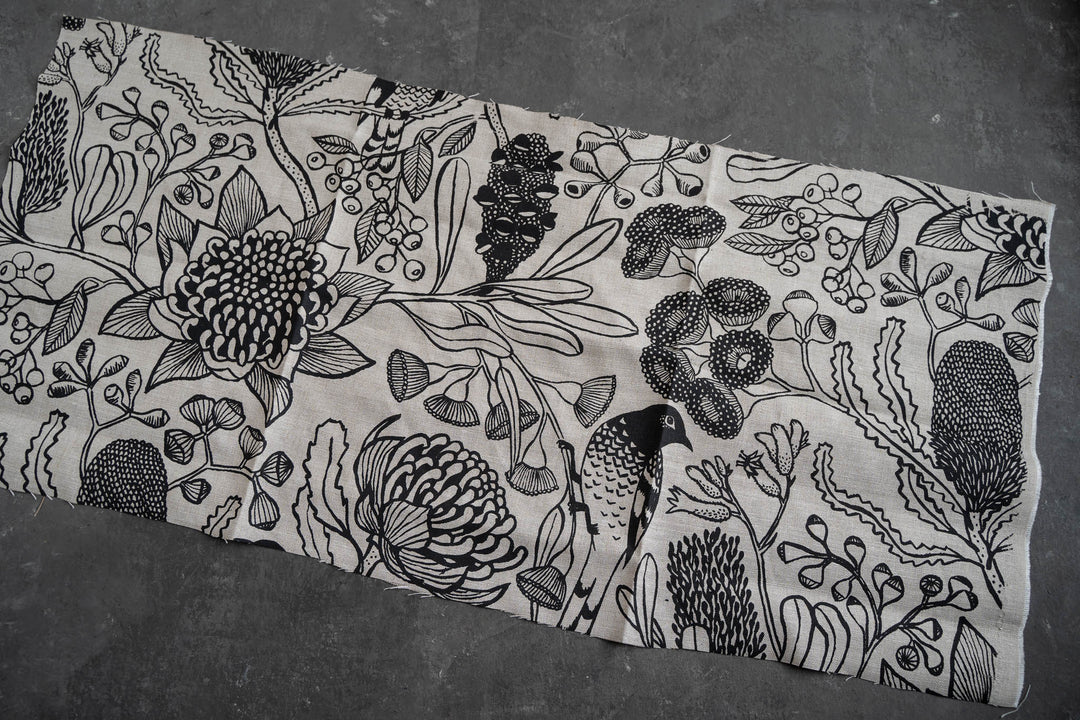 hand screen printed linen remnant – botanica design – australian made