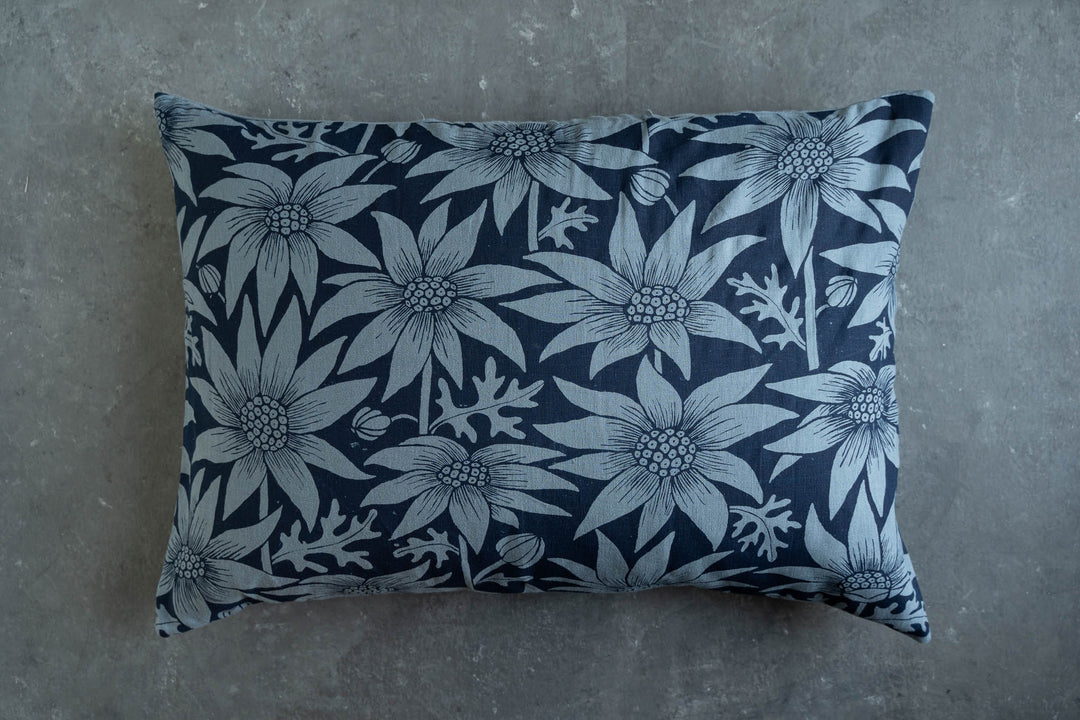 hand screen printed linen homewares – flannel-flower design – australian made