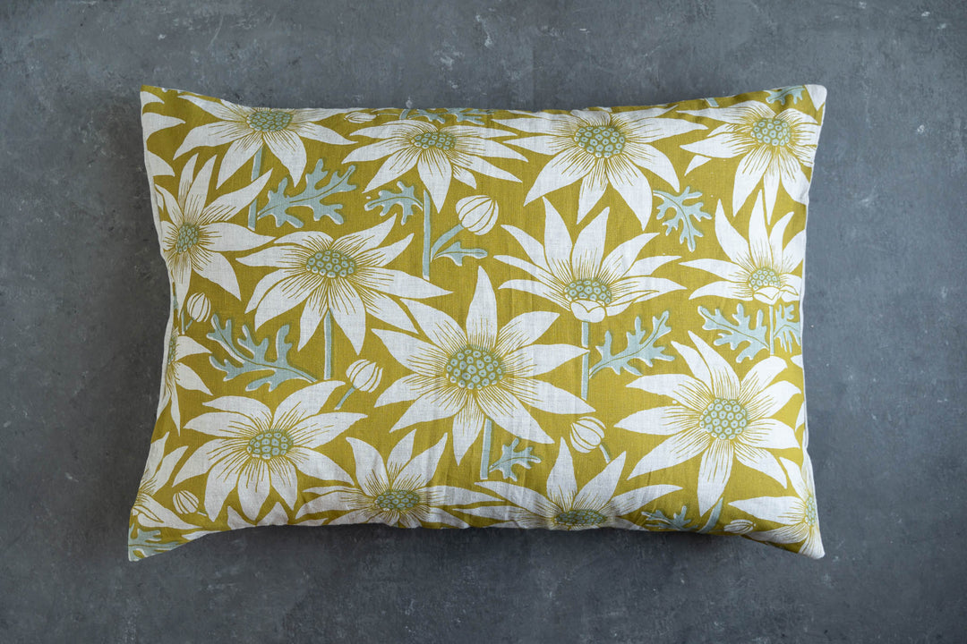 hand screen printed linen homewares – flannel-flower design – australian made