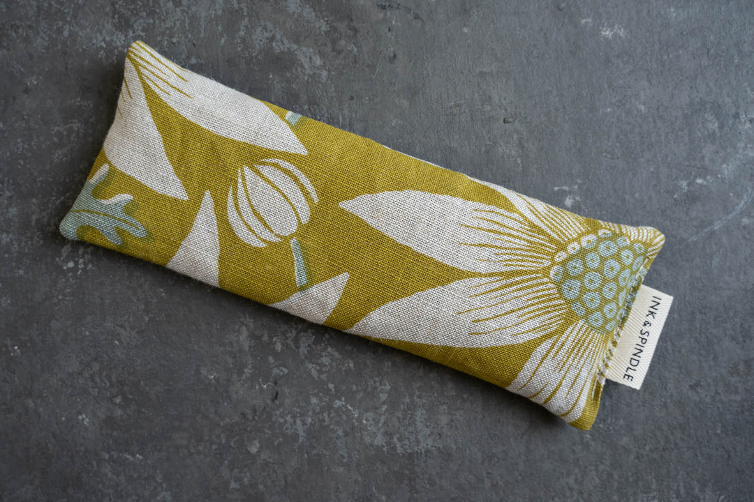 hand screen printed linen textile – flannel-flower design – australian made