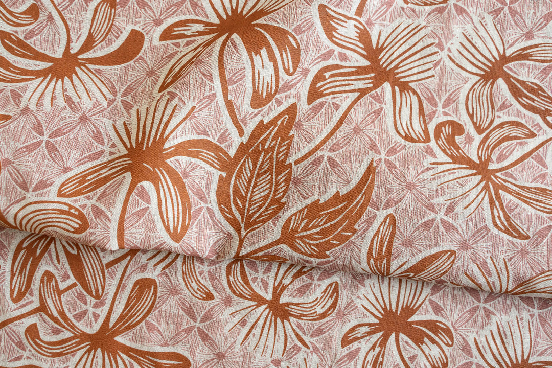 hand screen printed linen yardage – clematis design – australian made
