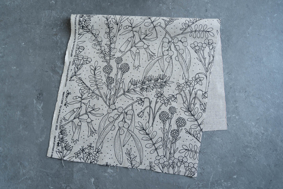 hand screen printed linen remnant – merri-creek design – australian made