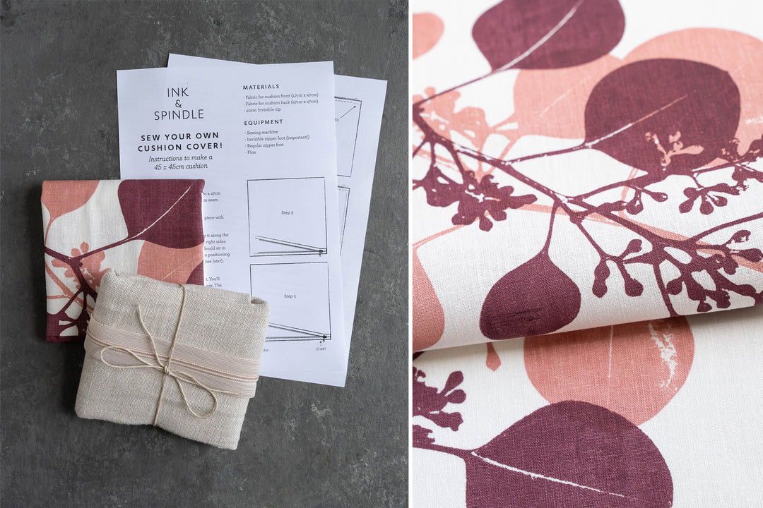hand screen printed linen kit – silver-dollar-gum design – australian made