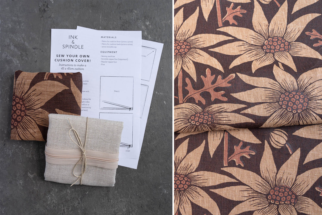 hand screen printed linen kit – flannel-flower design – australian made
