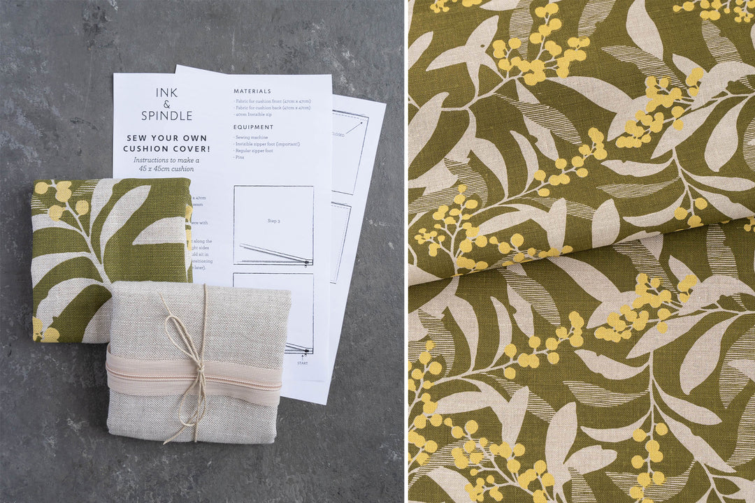 hand screen printed linen kit – golden-wattle design – australian made