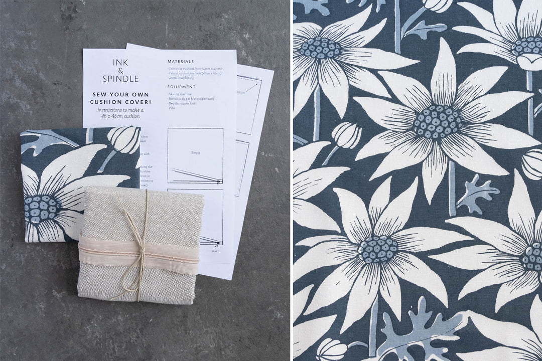 hand screen printed linen kit – flannel-flower design – australian made