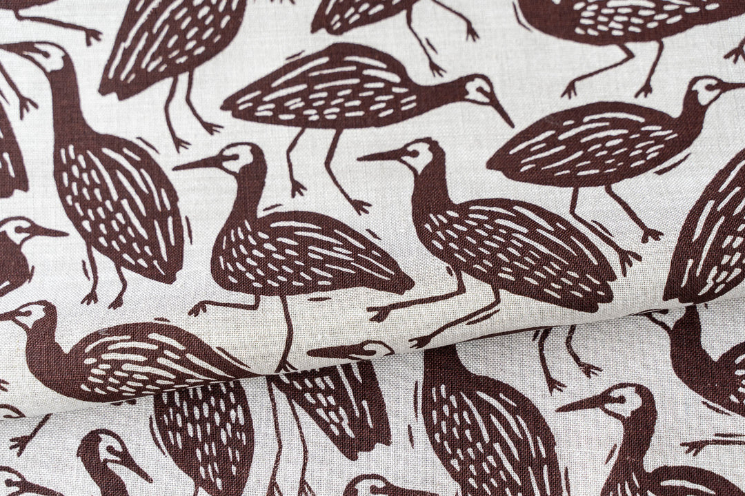 hand screen printed linen yardage – white-faced-heron design – australian made
