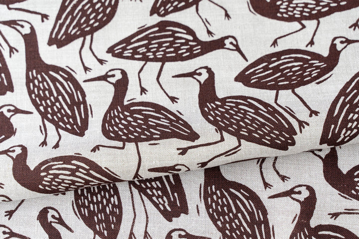 hand screen printed linen yardage – white-faced-heron design – australian made