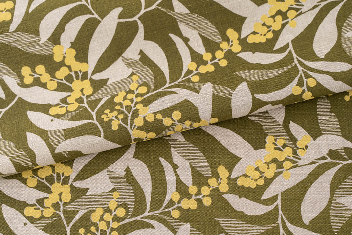 hand screen printed linen yardage – golden-wattle design – australian made