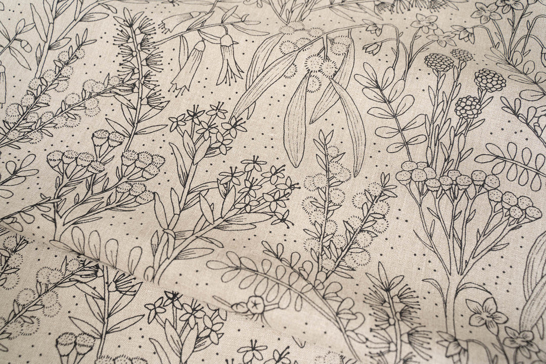 hand screen printed linen yardage – merri-creek design – australian made