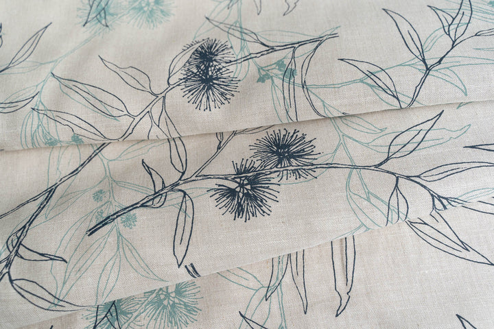 hand screen printed linen yardage – flowering-gum design – australian made