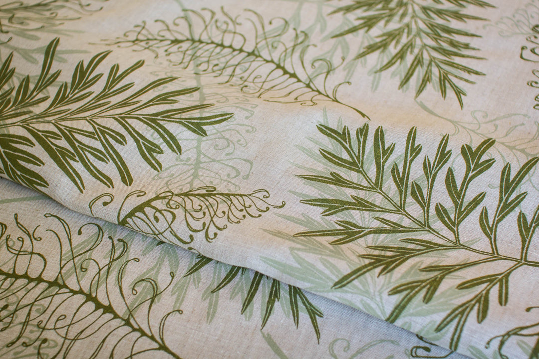 hand screen printed linen yardage – silky-oak design – australian made